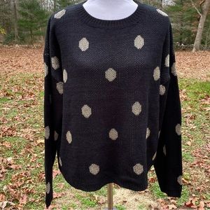 ANDREE BY UNIT SWEATER CREW NECK BLACK GOLD METALLIC CIRCLES SIZE M